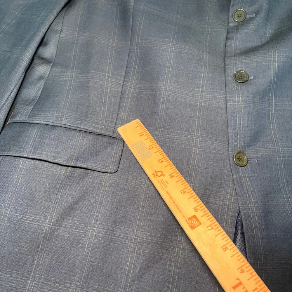 Zanetti Mens 52R Blue Plaid Blazer Angelico Super 130s Wool Sport Coat Italy